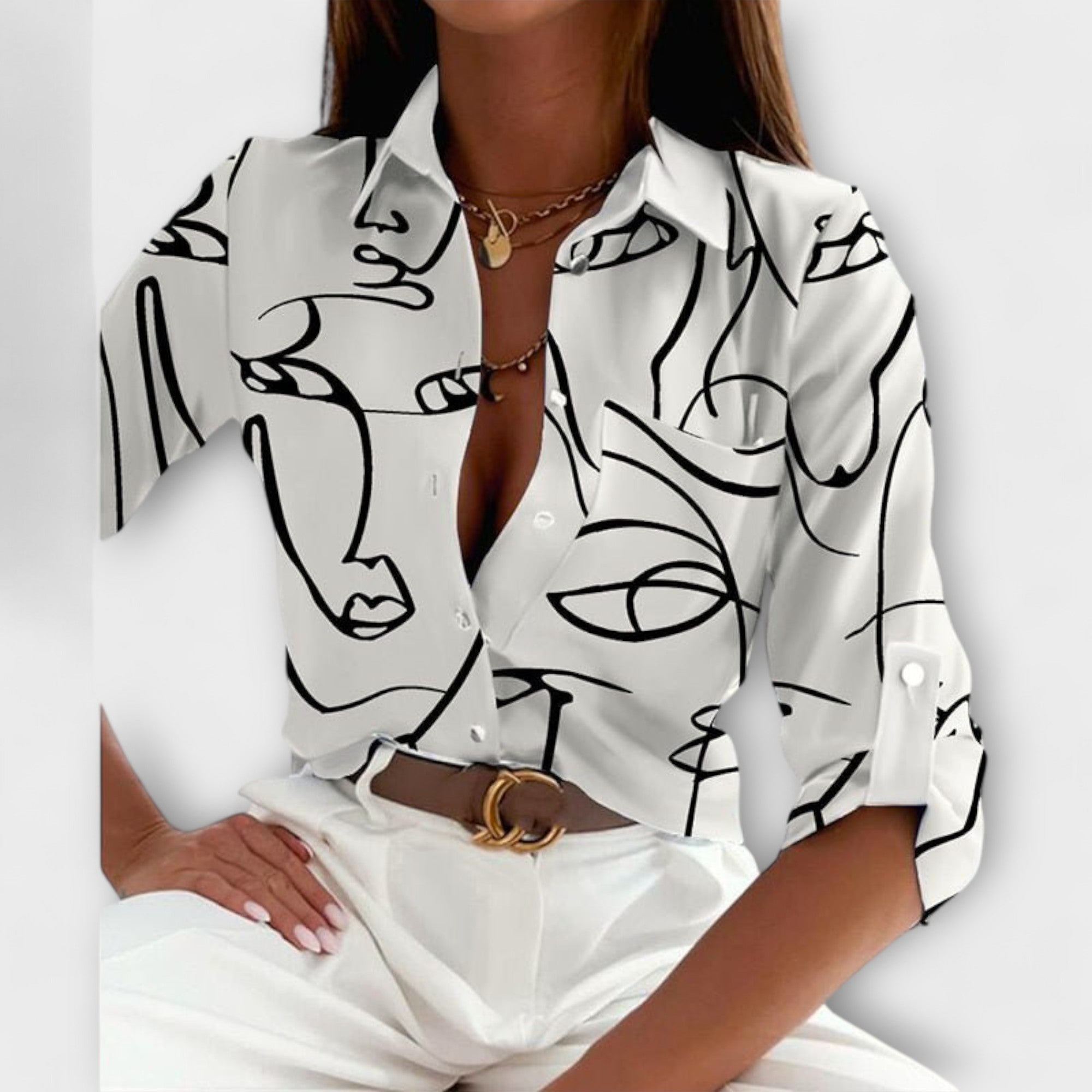 Rynelle – Shirt Blouse with Graphic Print and Retro Flair