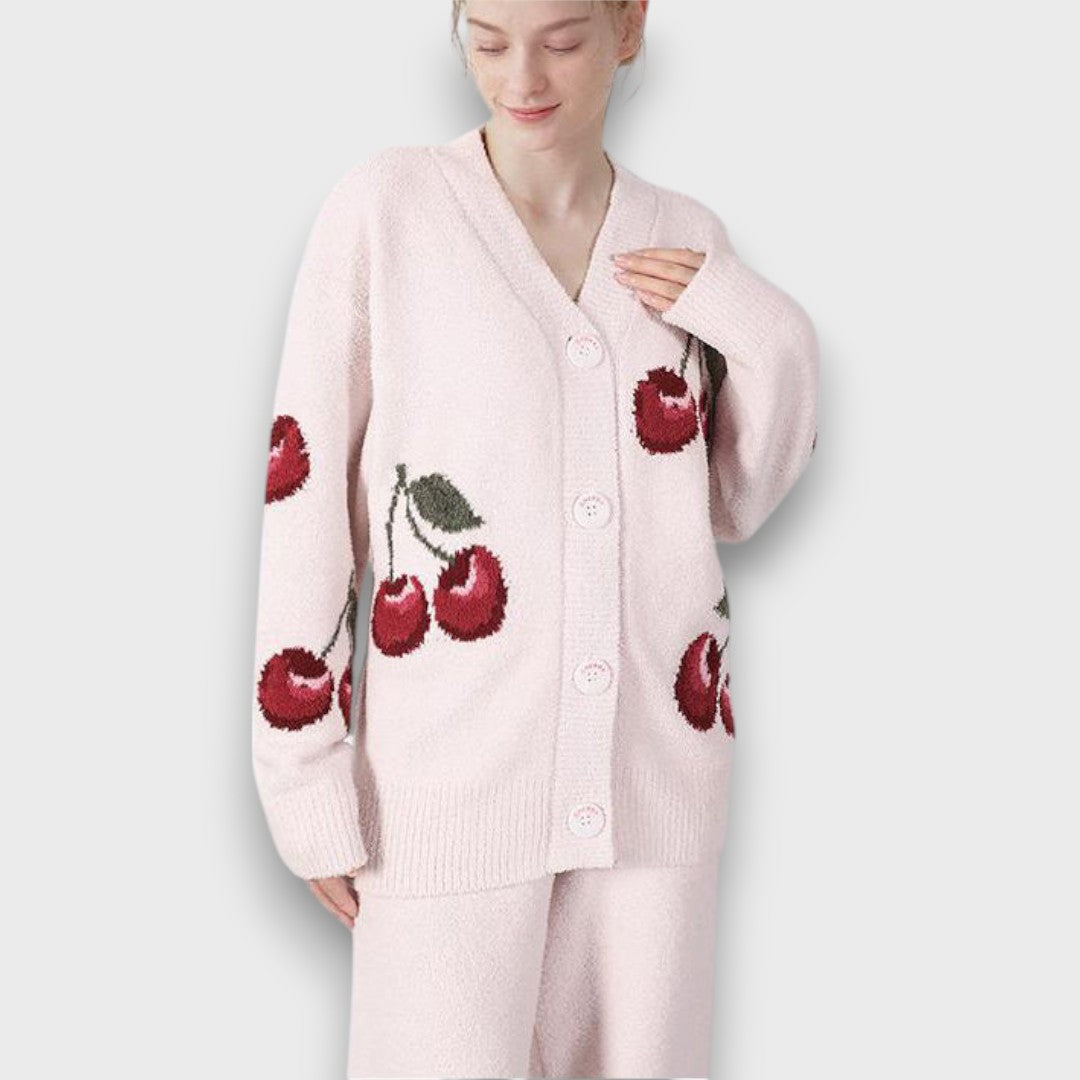 Cerisea – Fluffy Pajama Set with Cherry Motif
