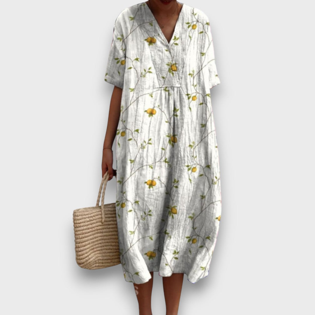 Miradie – Floral Midi Dress with V-Neck