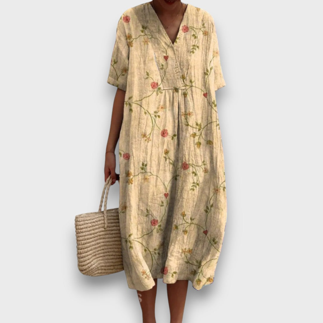 Miradie – Floral Midi Dress with V-Neck