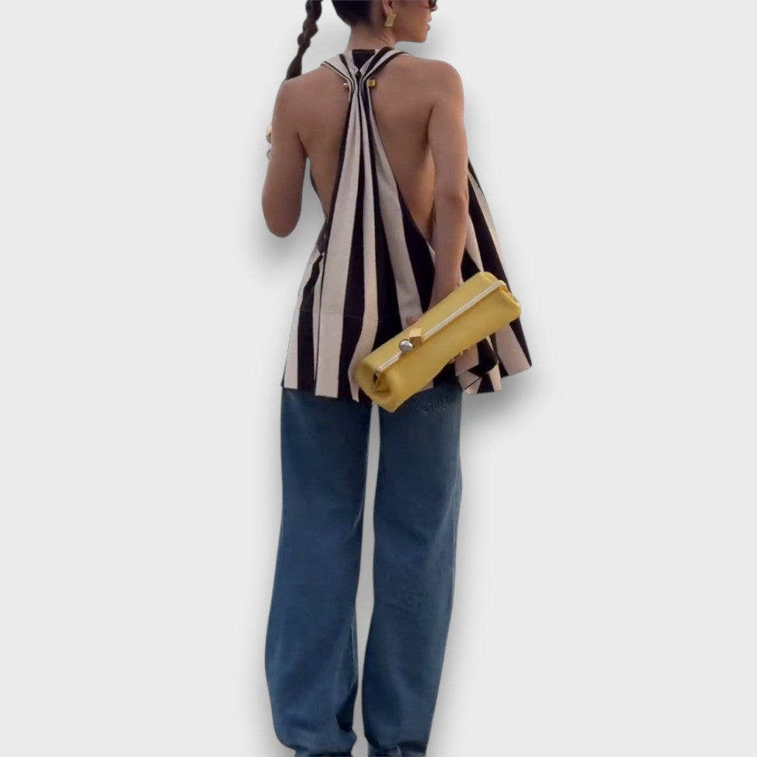 Camelia – Backless Top with Stripe Detail