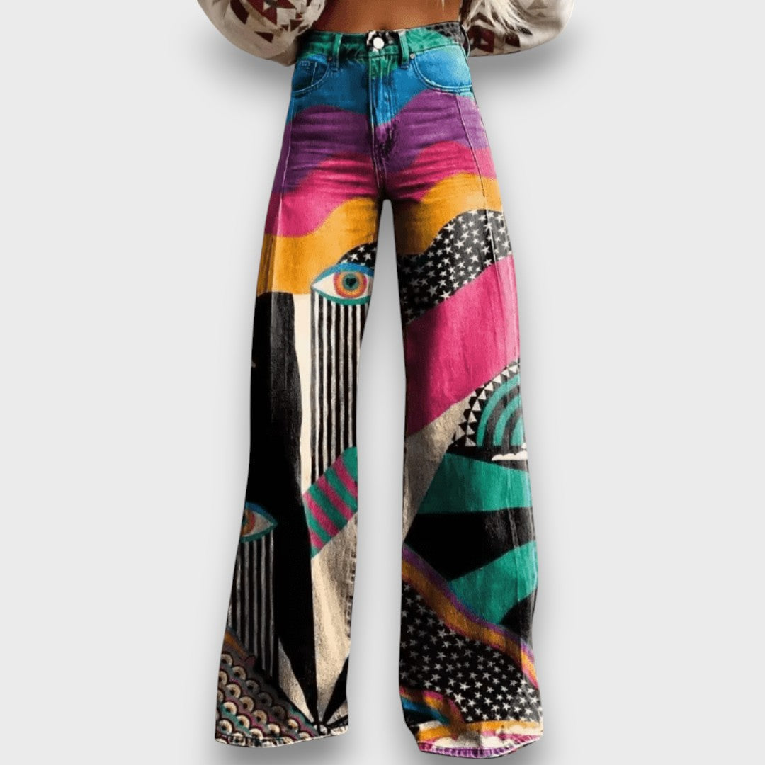 Aralyn – Boho Palazzo Pants with Art Print