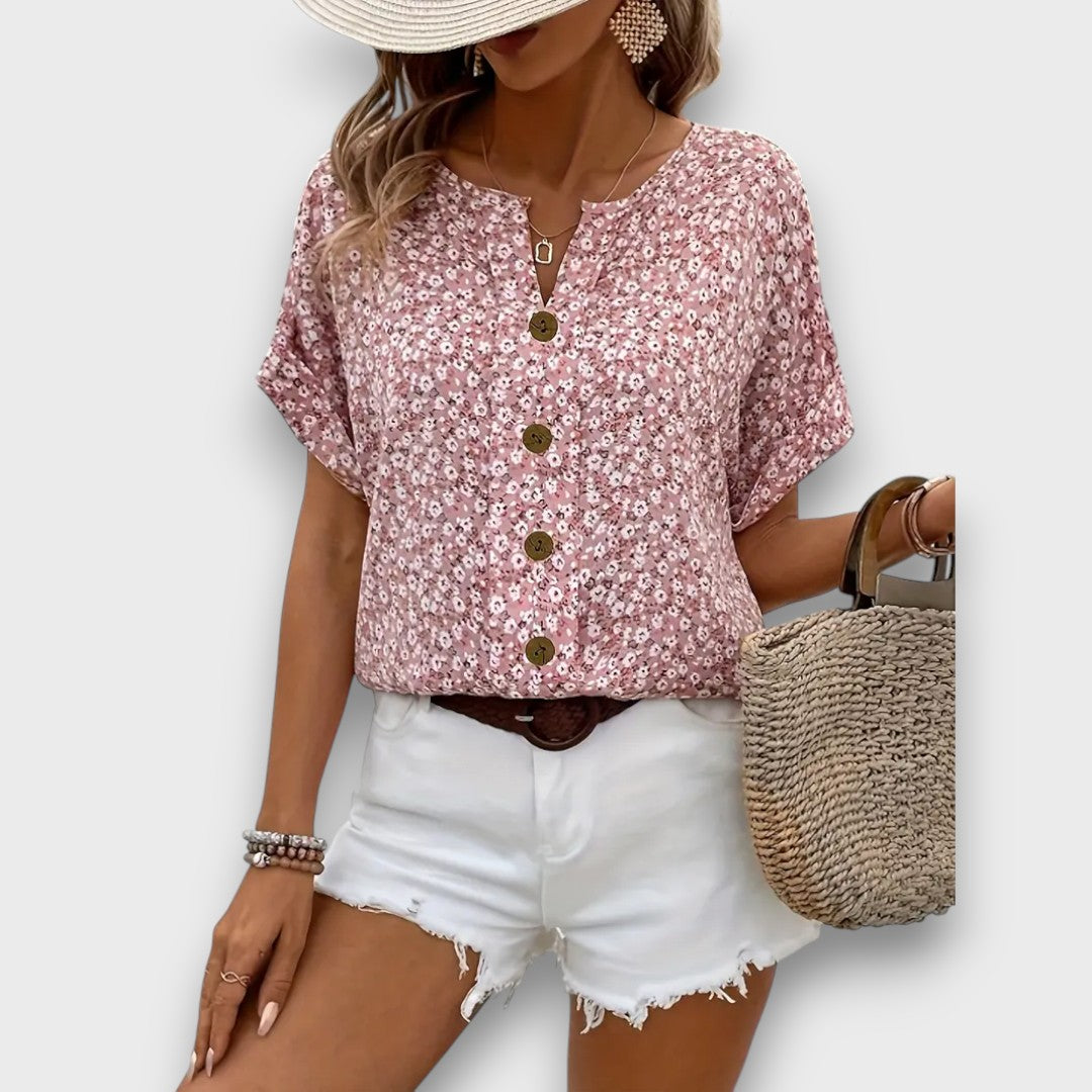 Mirena – Blouse with Floral Pattern and Button Placket
