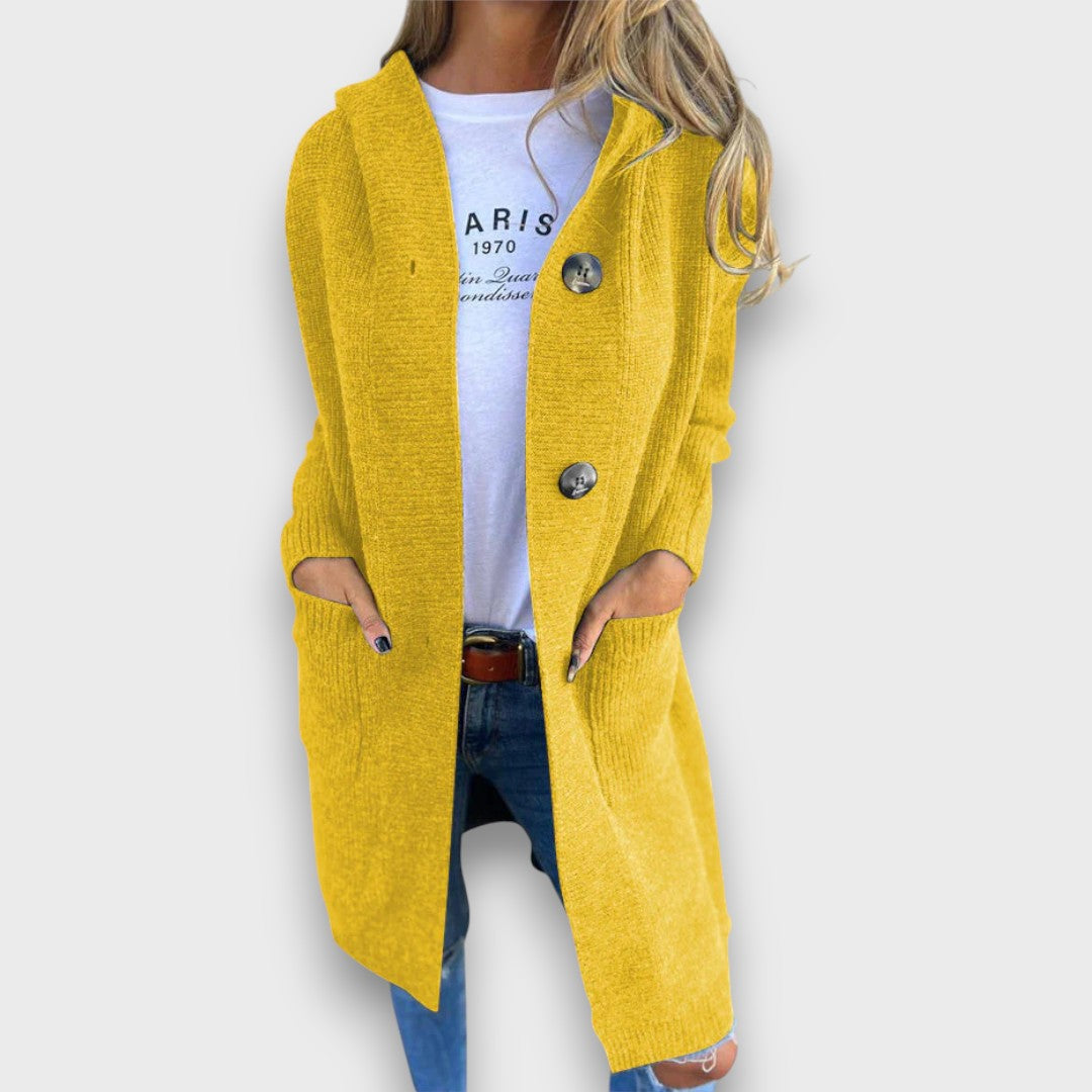 Fara – Knit Cardigan with Hood & Button Placket