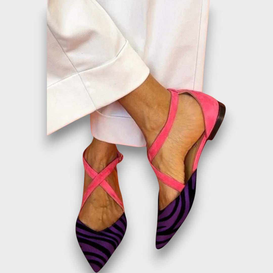 Fenna – Ballerinas with Zebra Pattern and Cross Straps