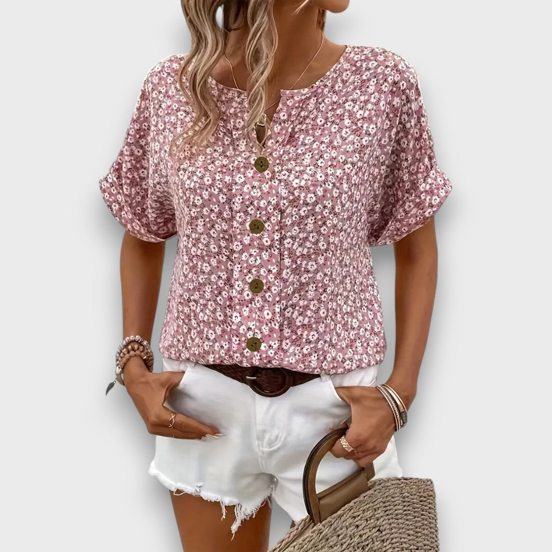 Mirena – Blouse with Floral Pattern and Button Placket