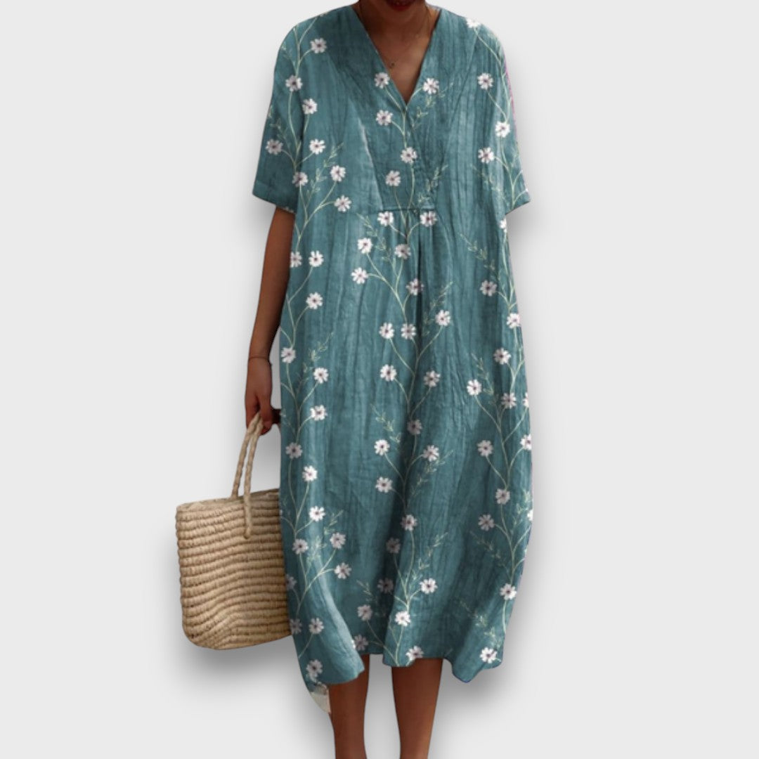 Miradie – Floral Midi Dress with V-Neck