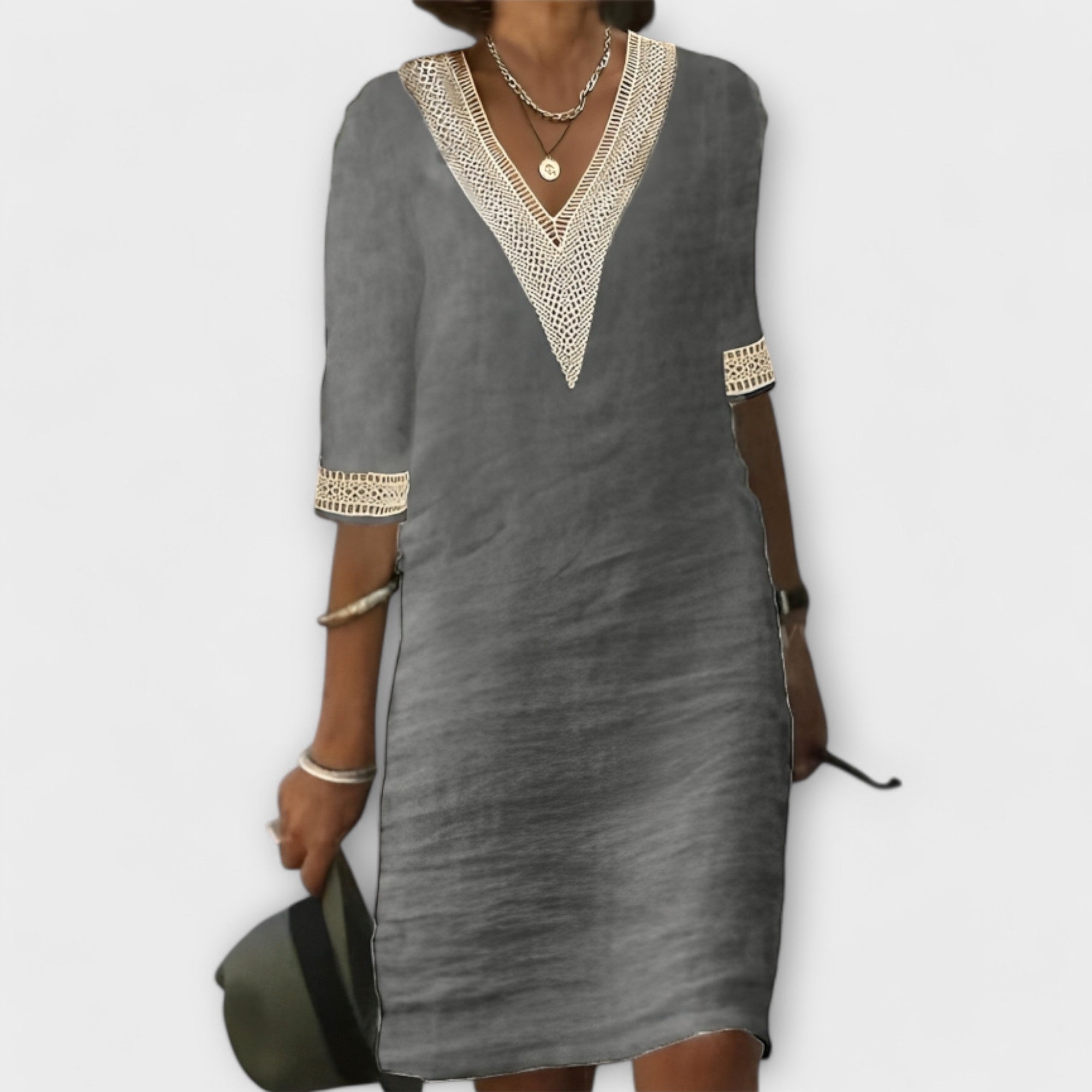 Annelis – Loose Tunic Dress with Crochet Accents