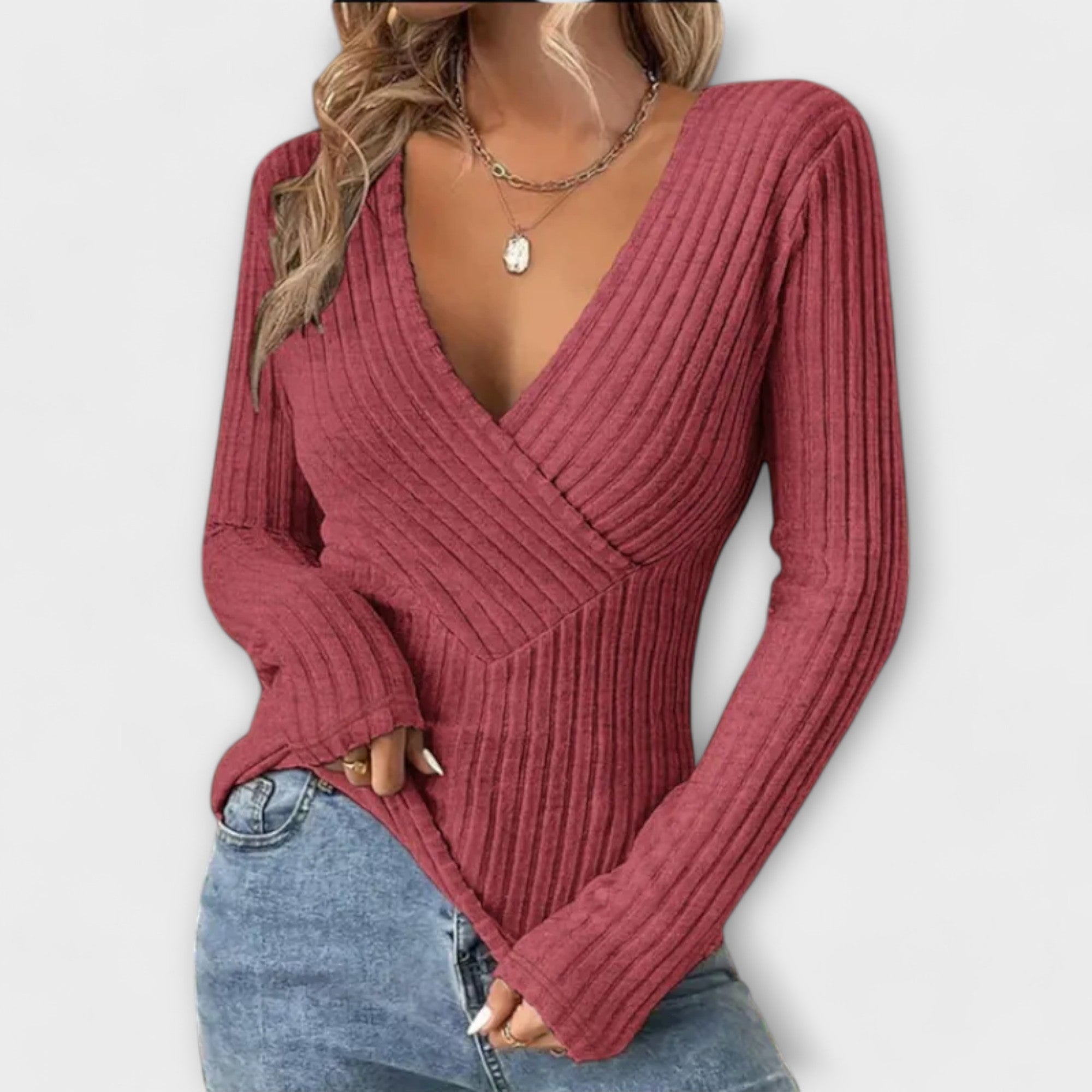 Nayla – Ribbed Wrap Top with V-Neck