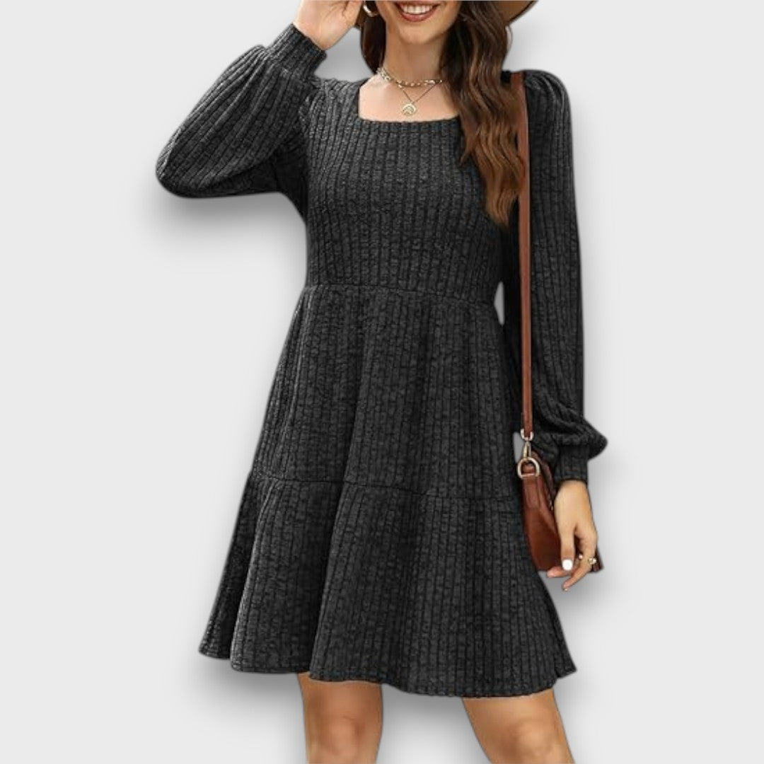 Ranya – Ribbed Knit Babydoll Sweater Dress