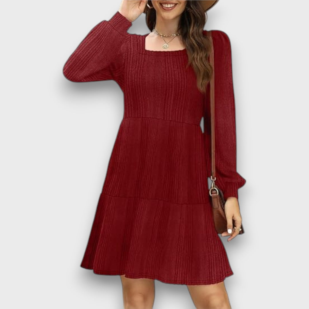 Ranya – Ribbed Knit Babydoll Sweater Dress
