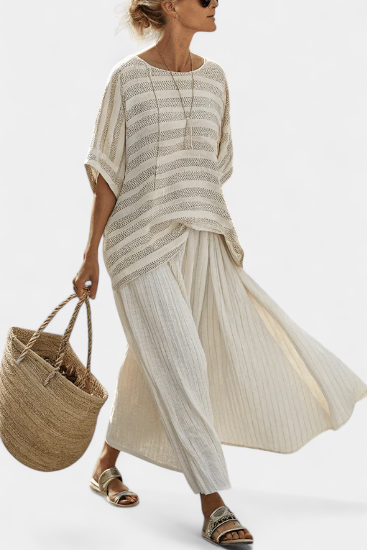 Westlyn | Comfortable Striped Bamboo Top & Flowing Pants