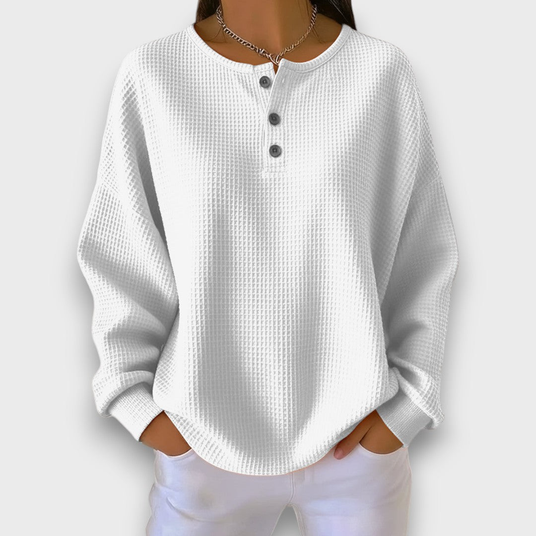 Giada – Waffle-Knit Henley Sweater