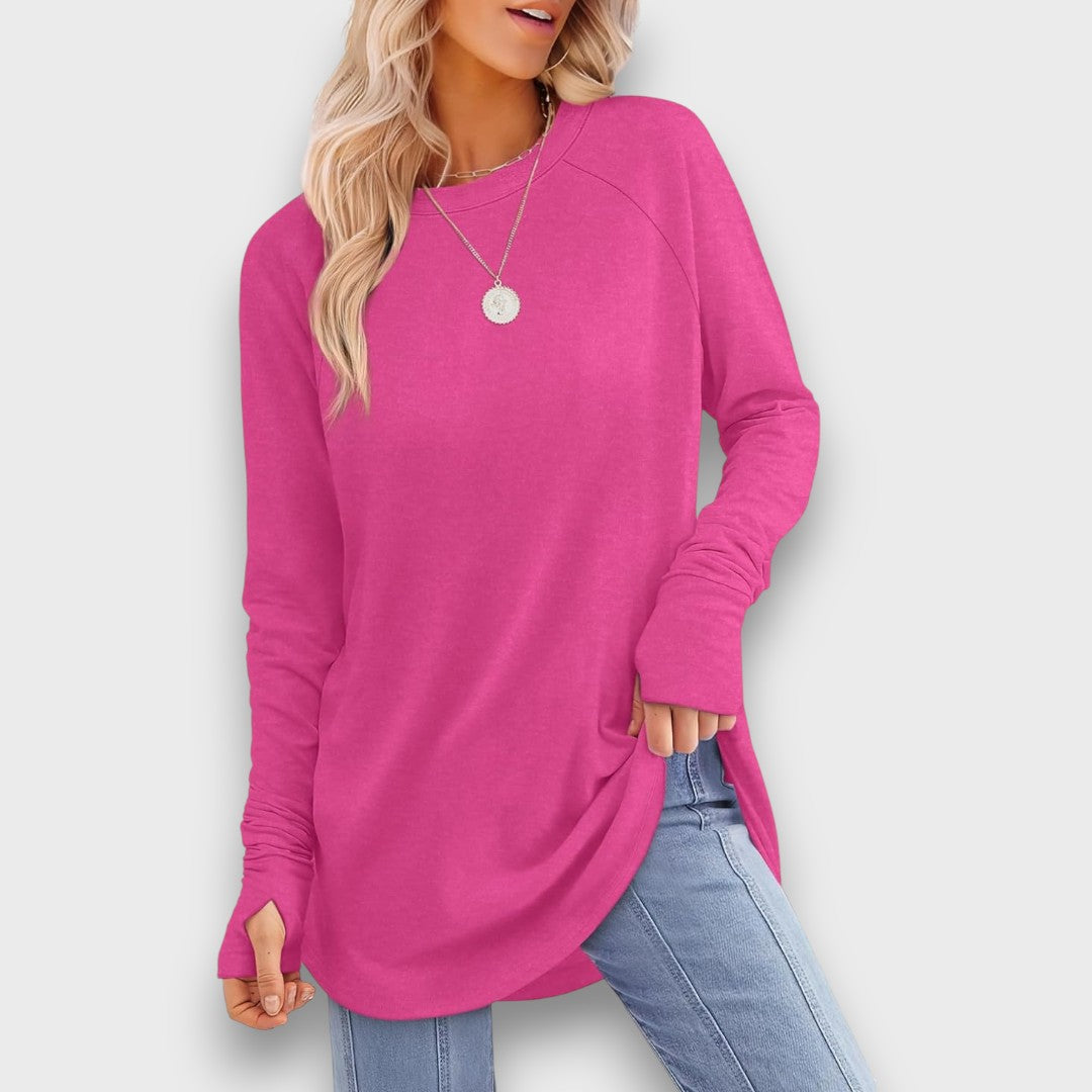 Elviana – Curved Hem Long Sleeve Top