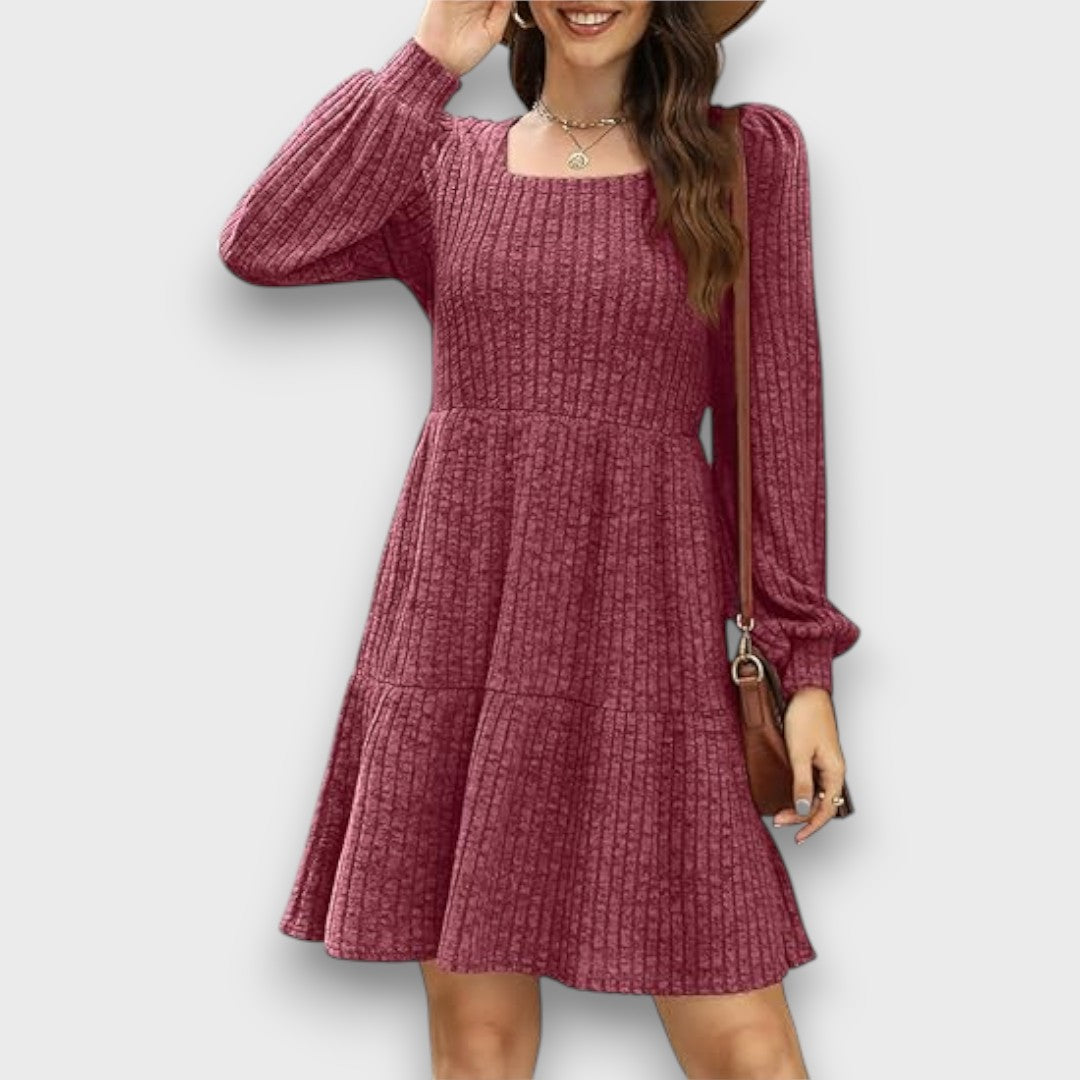 Ranya – Ribbed Knit Babydoll Sweater Dress