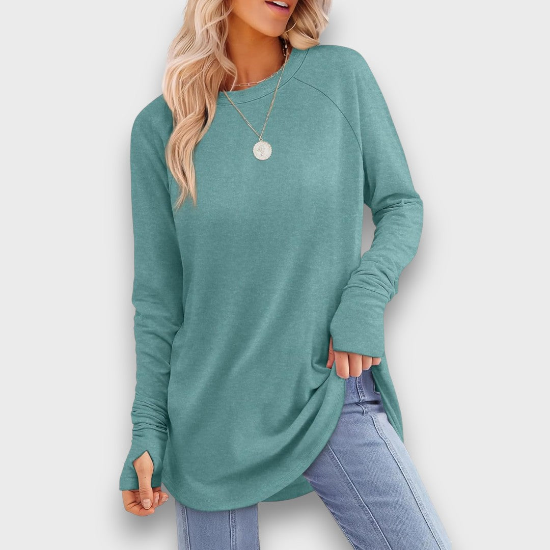 Elviana – Curved Hem Long Sleeve Top