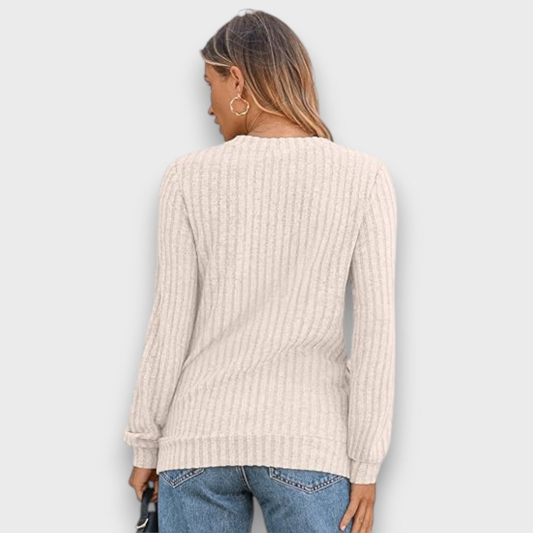 Maelyn – Ribbed Knit V-Neck Sweater