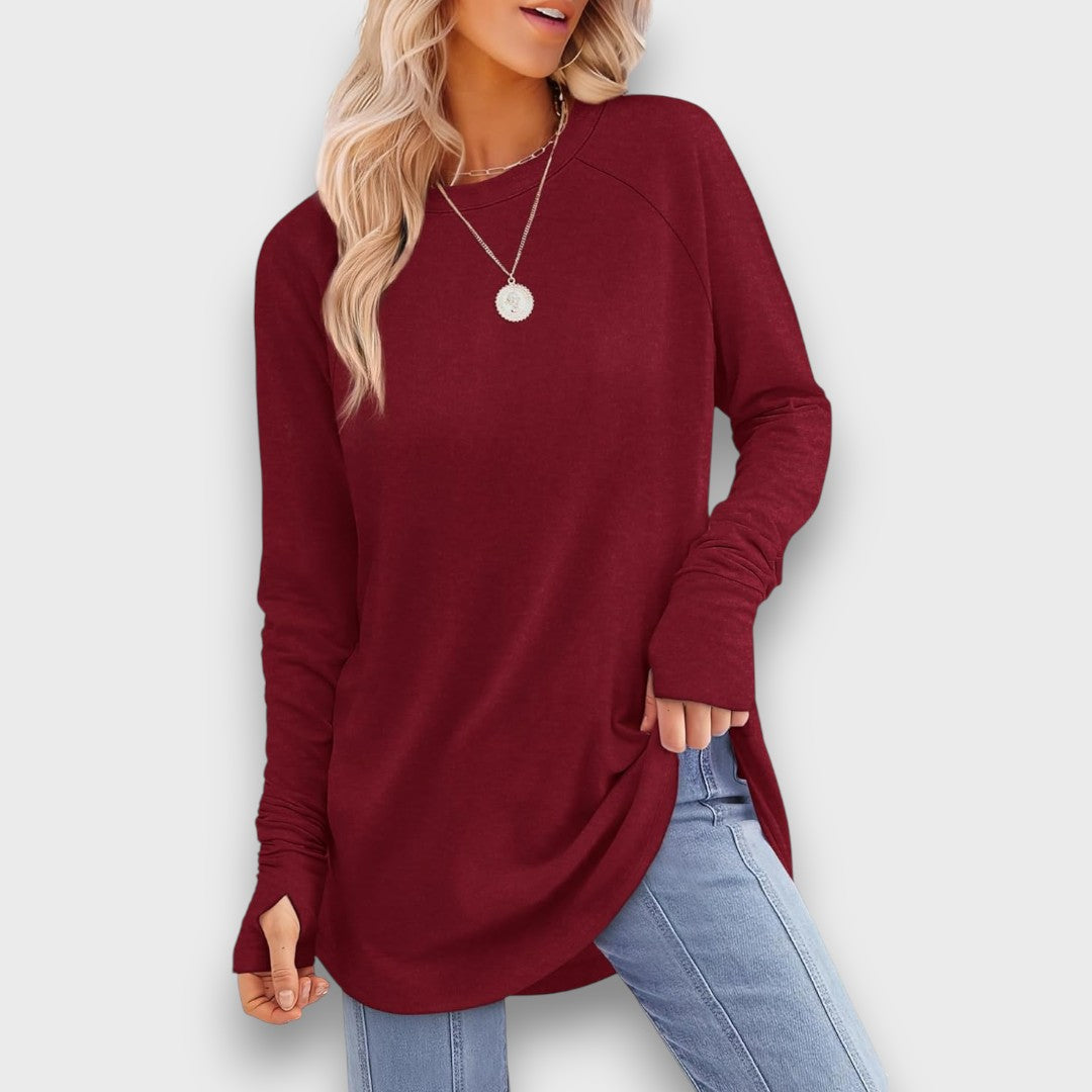 Elviana – Curved Hem Long Sleeve Top