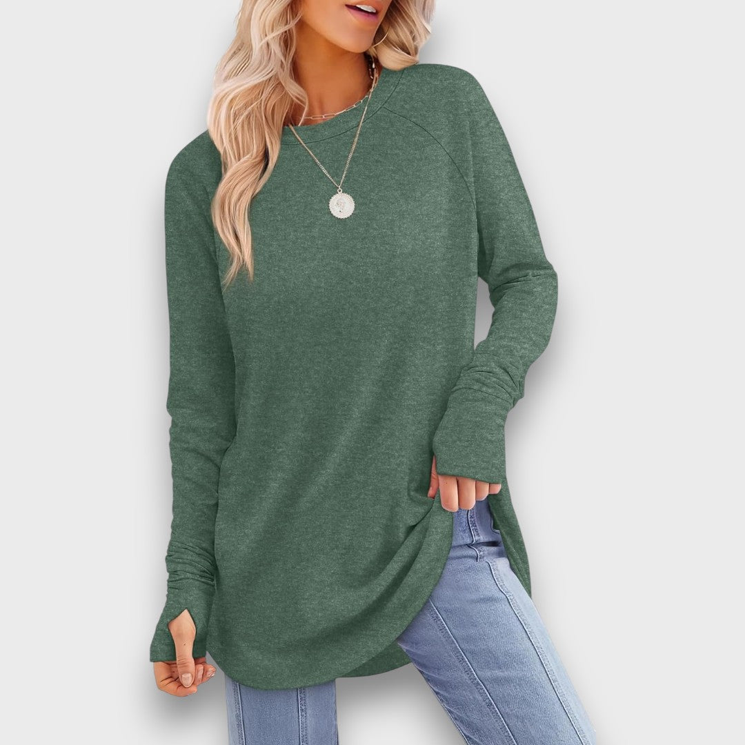 Elviana – Curved Hem Long Sleeve Top