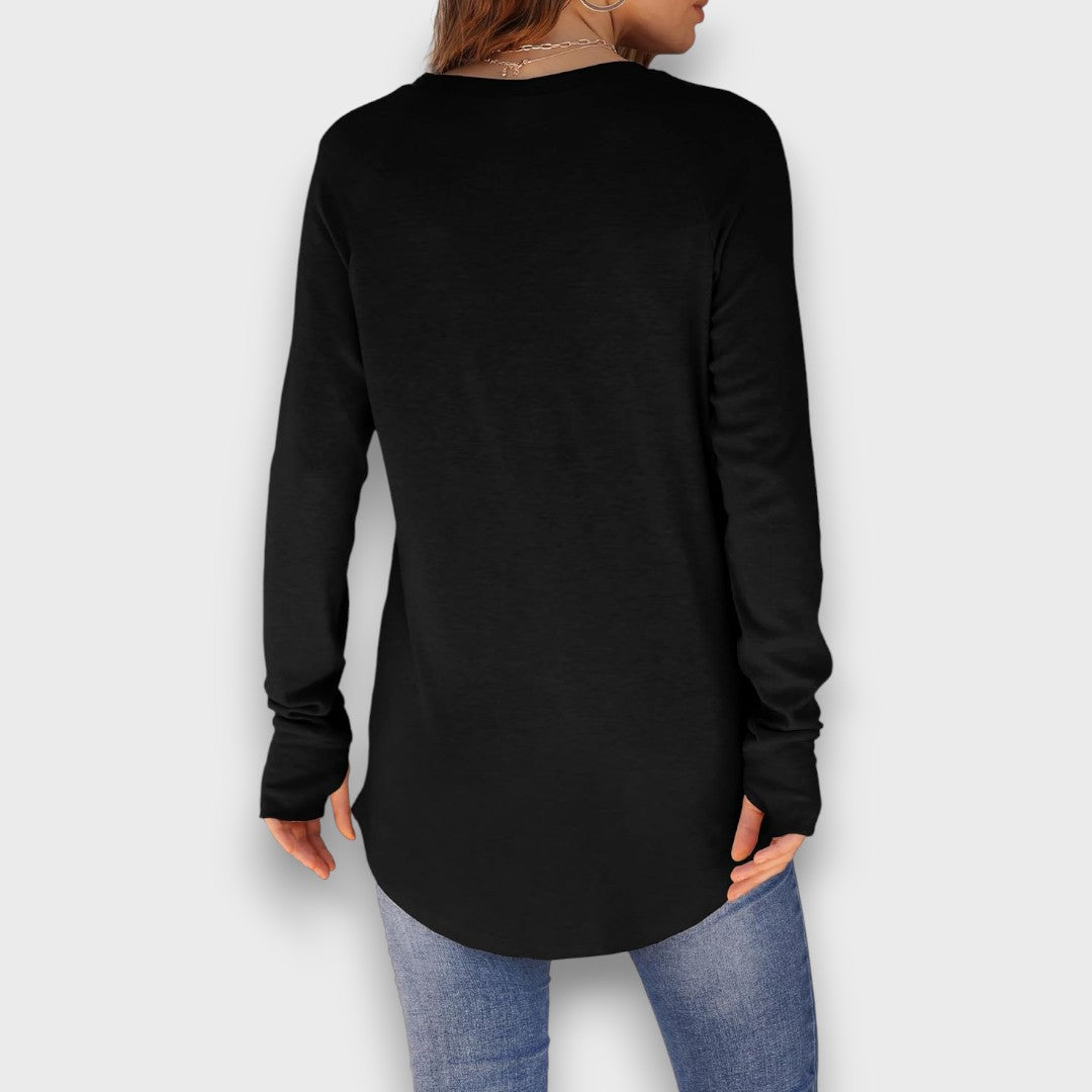 Elviana – Curved Hem Long Sleeve Top