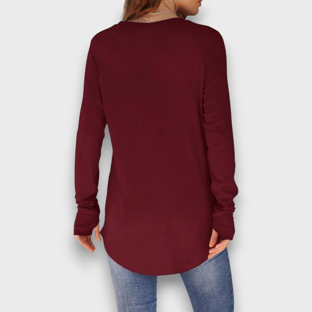 Elviana – Curved Hem Long Sleeve Top