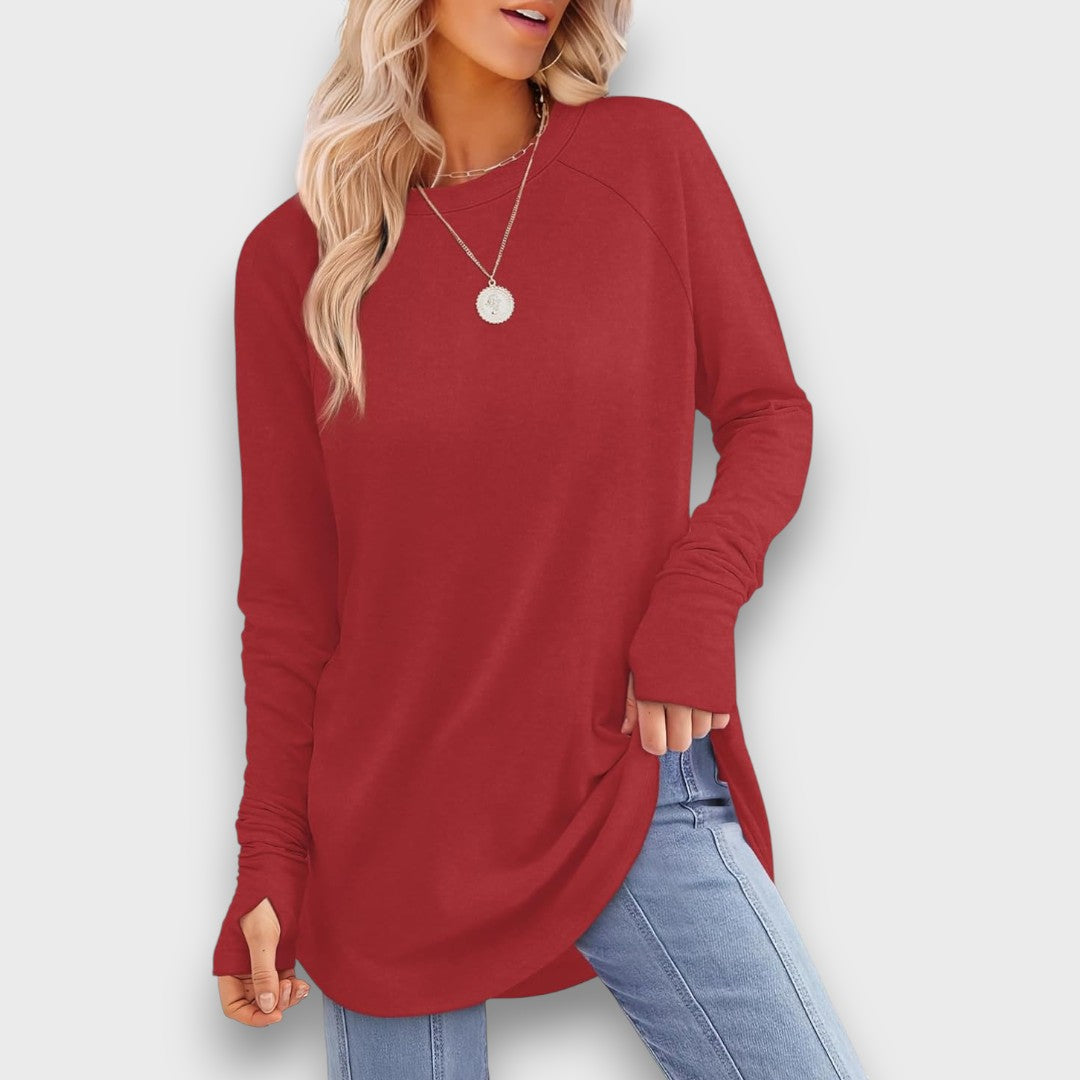 Elviana – Curved Hem Long Sleeve Top
