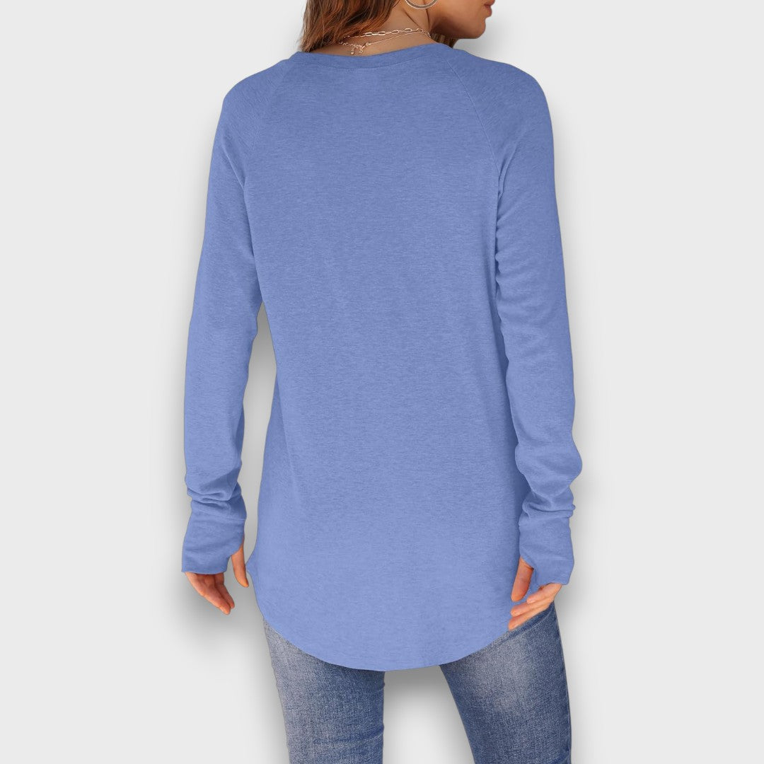 Elviana – Curved Hem Long Sleeve Top