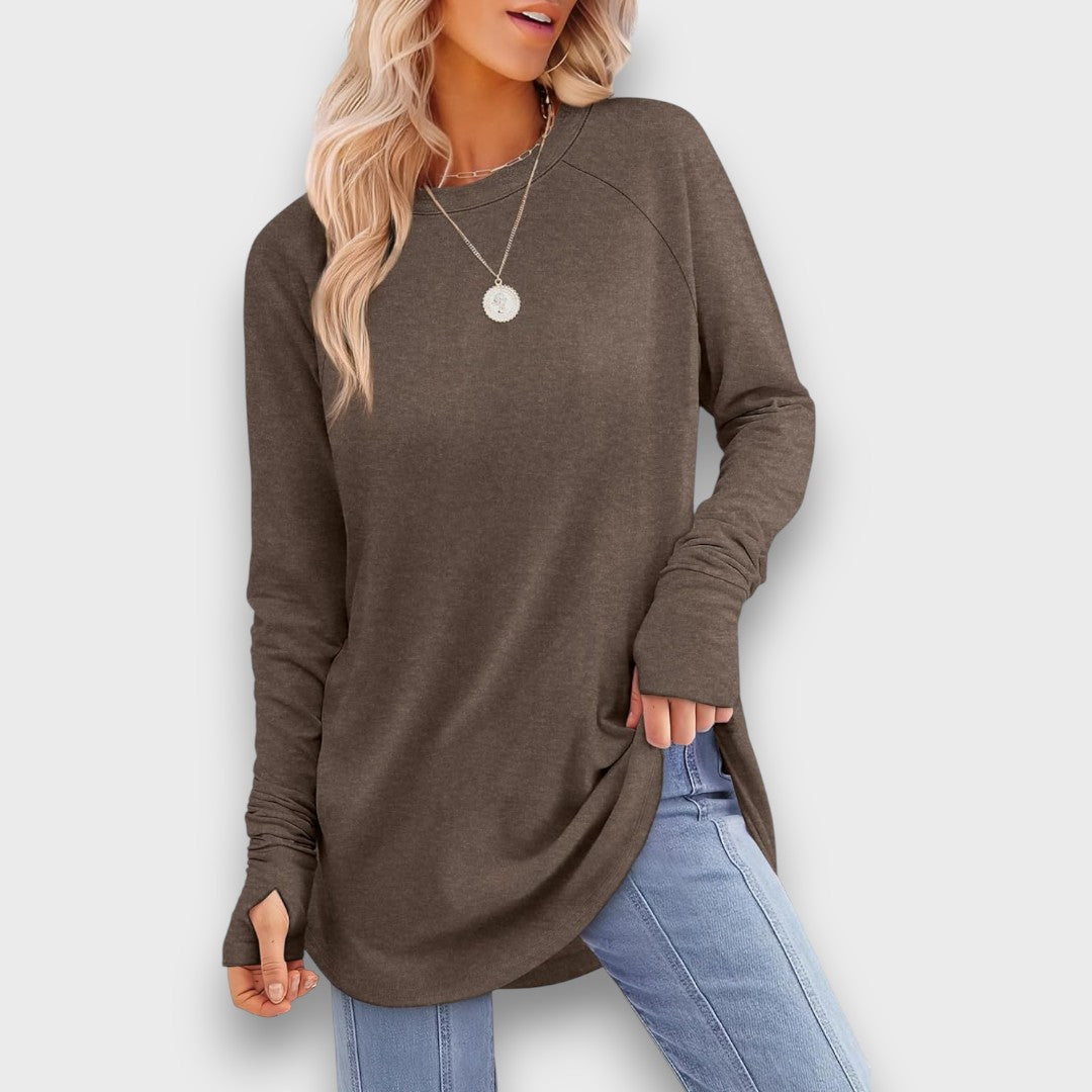 Elviana – Curved Hem Long Sleeve Top