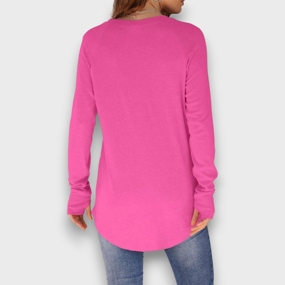Elviana – Curved Hem Long Sleeve Top