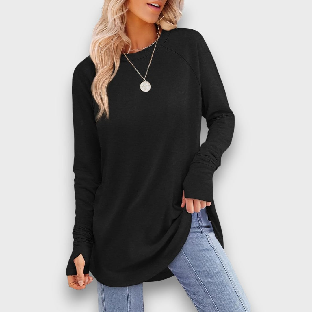 Elviana – Curved Hem Long Sleeve Top