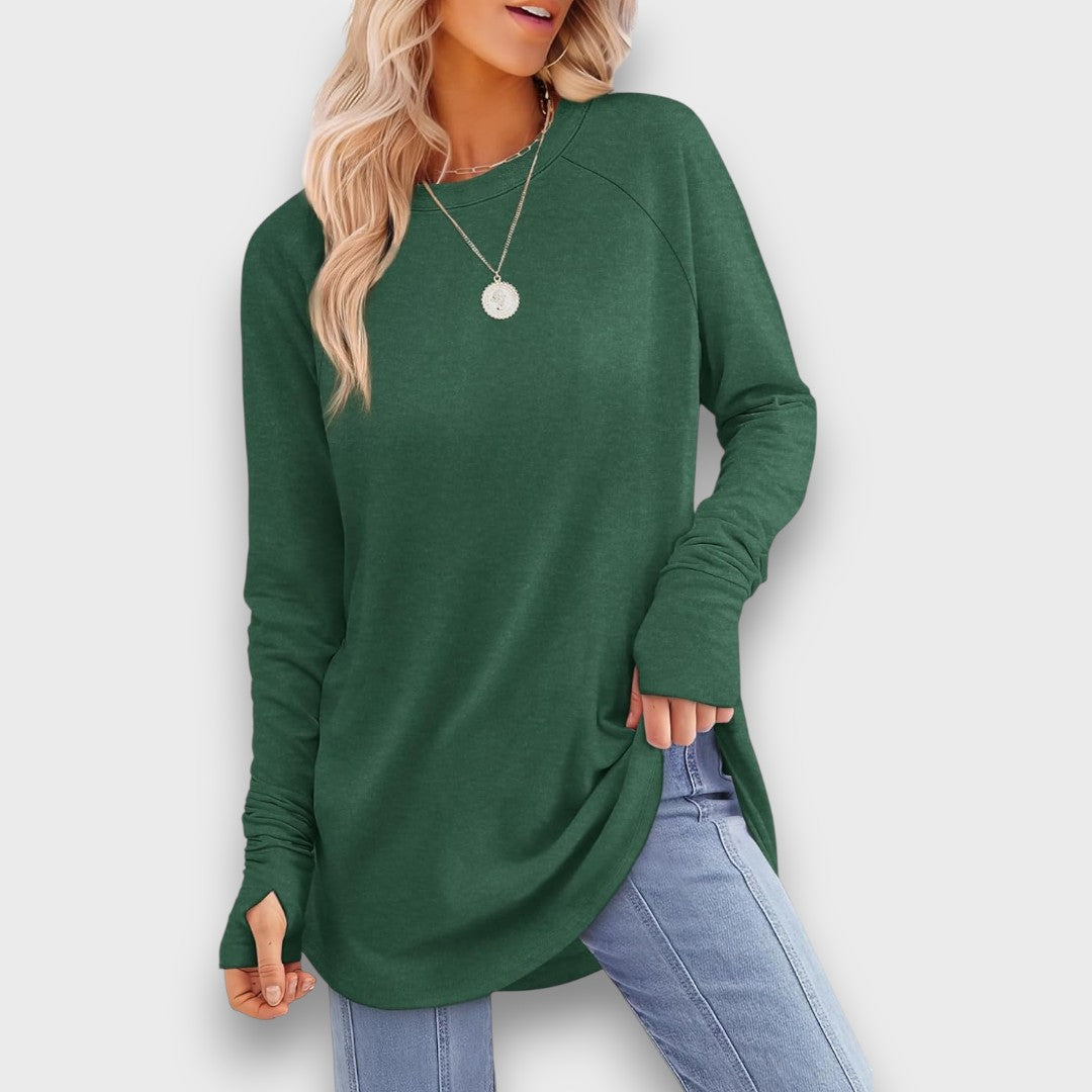 Elviana – Curved Hem Long Sleeve Top