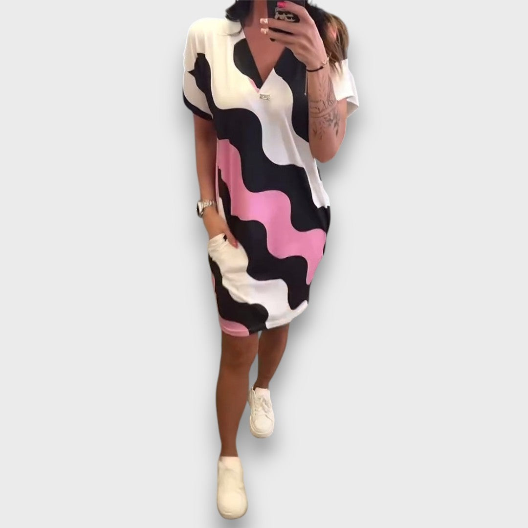 Mirely – Summer Dress with Wave Print and V-Neck