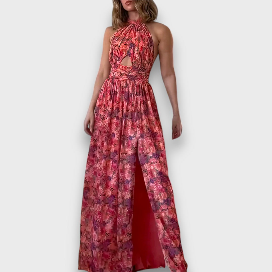 Koralia – Halter-Neck Floral Print Maxi Dress