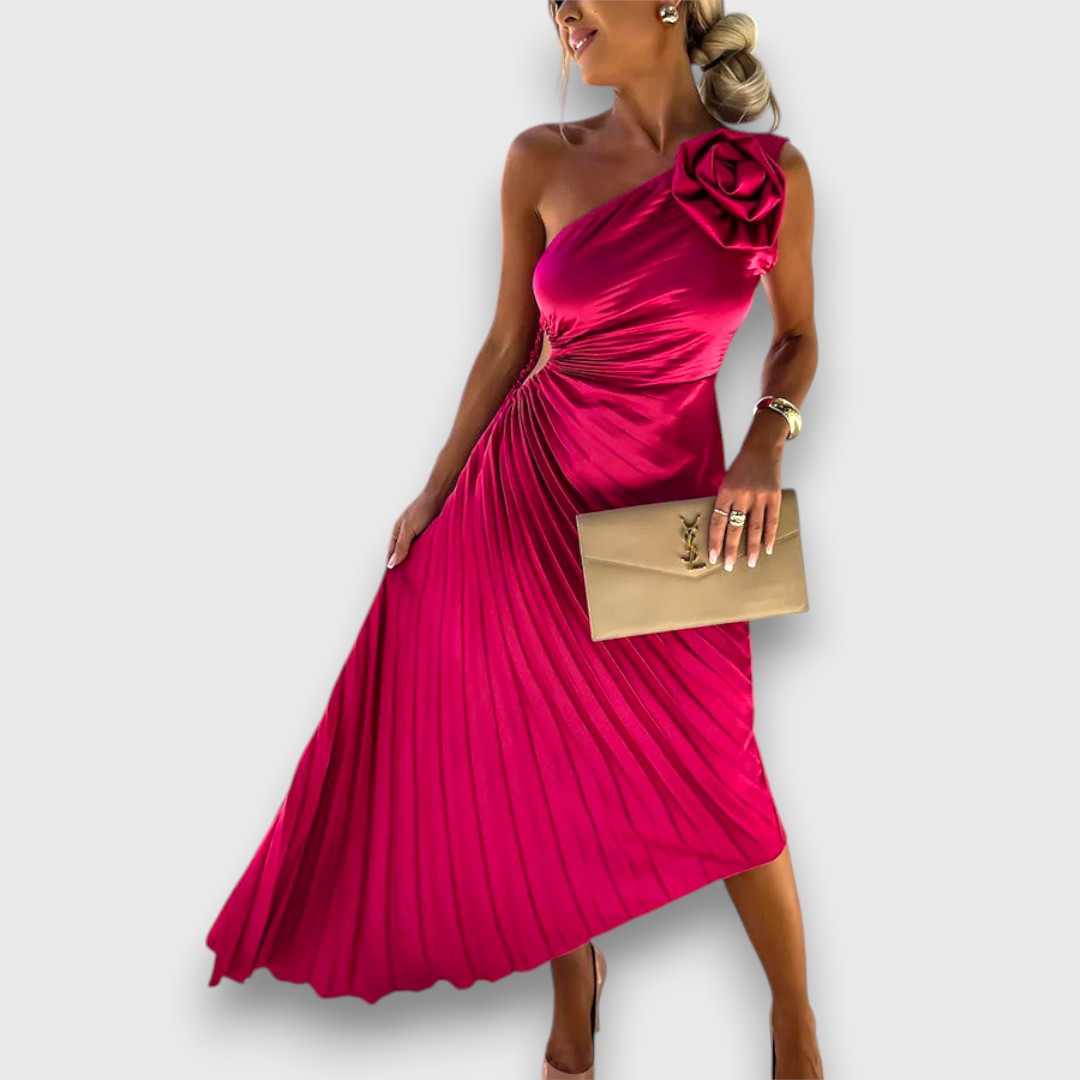 Lunelle – Asymmetric Dress with Rose Detail