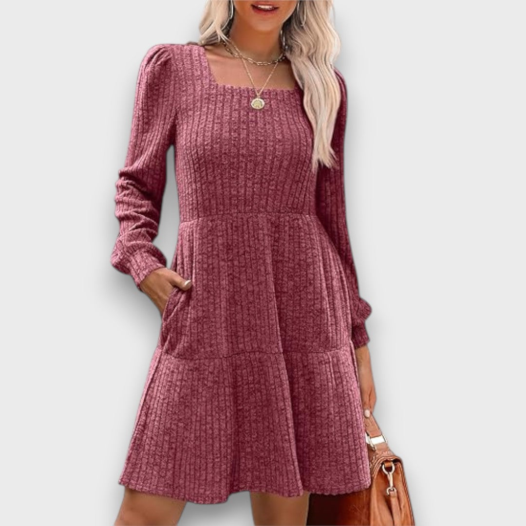 Ranya – Ribbed Knit Babydoll Sweater Dress