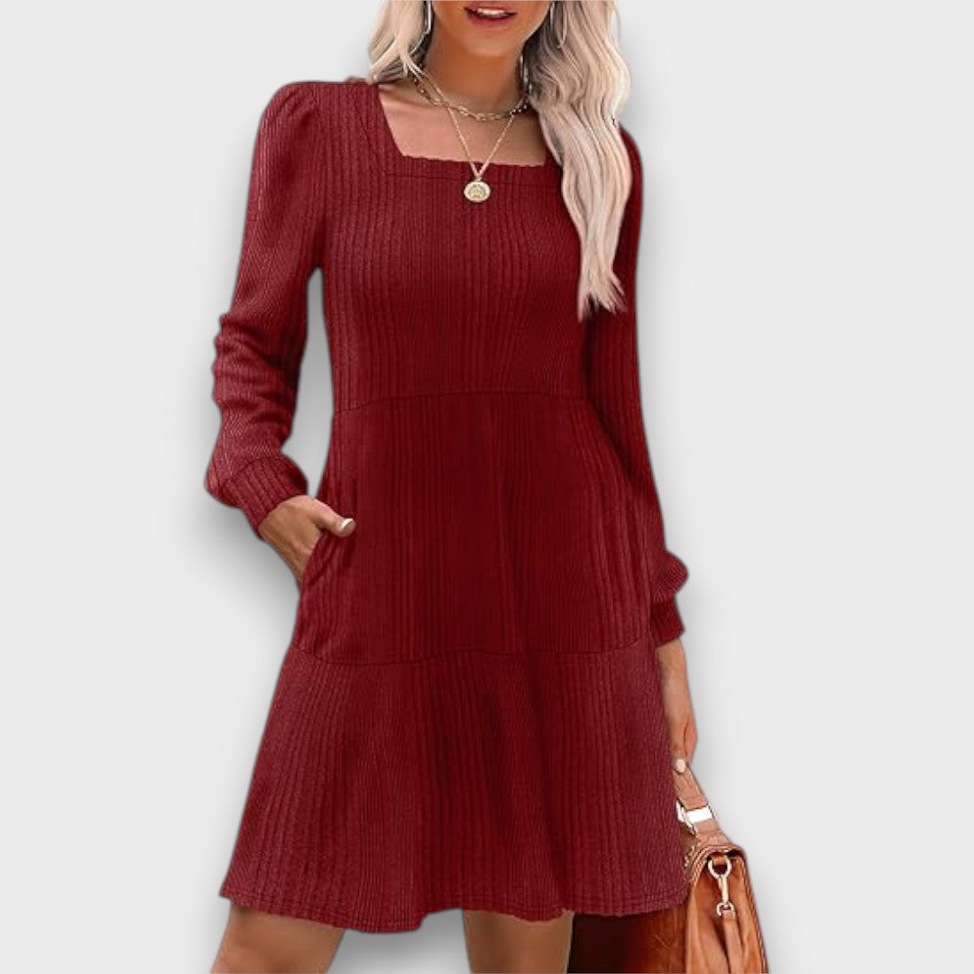 Ranya – Ribbed Knit Babydoll Sweater Dress
