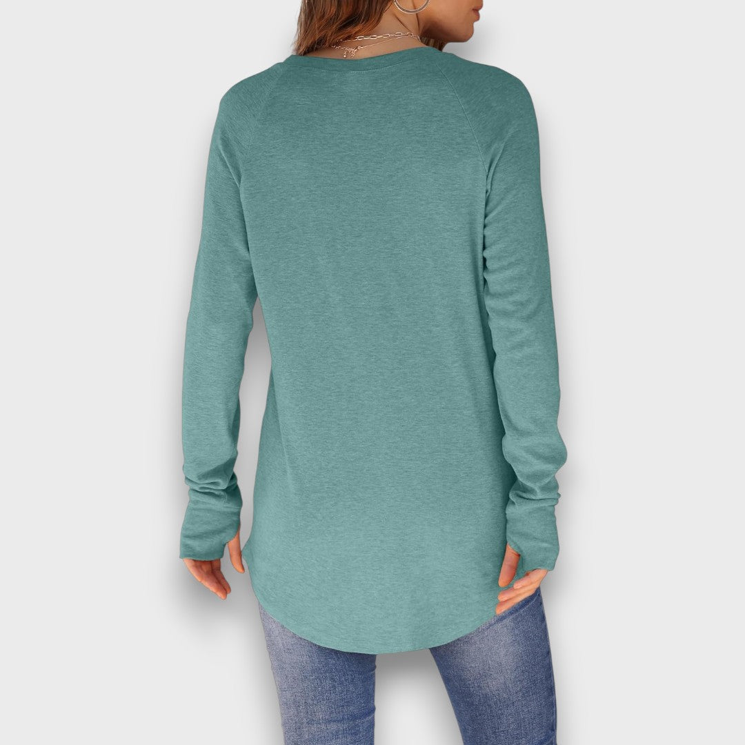 Elviana – Curved Hem Long Sleeve Top
