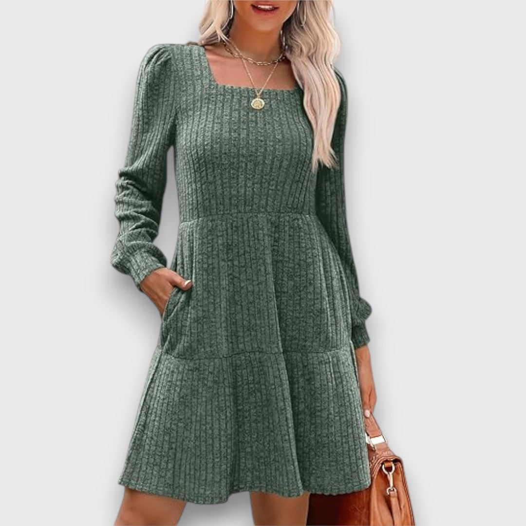 Ranya – Ribbed Knit Babydoll Sweater Dress