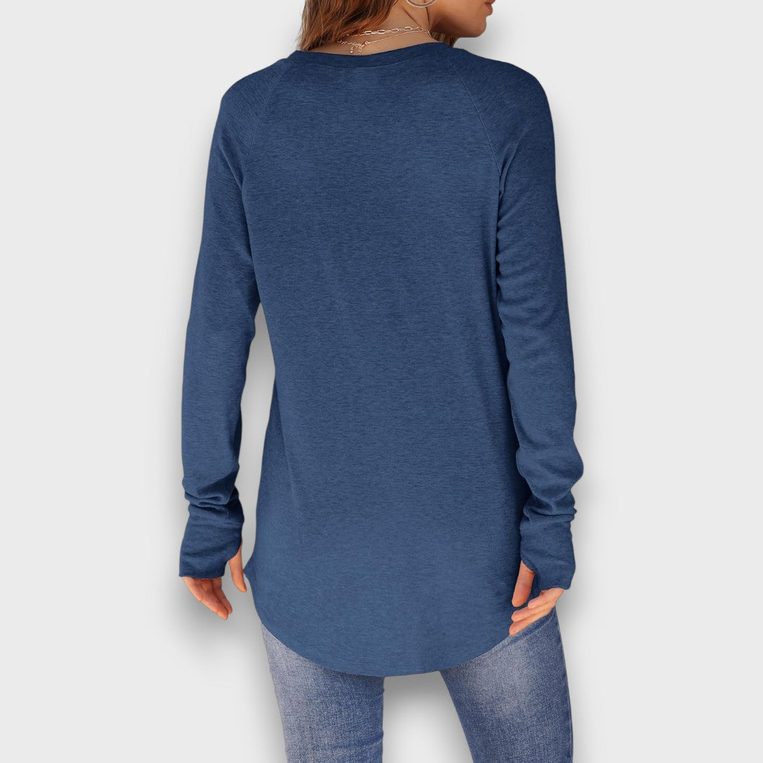 Elviana – Curved Hem Long Sleeve Top