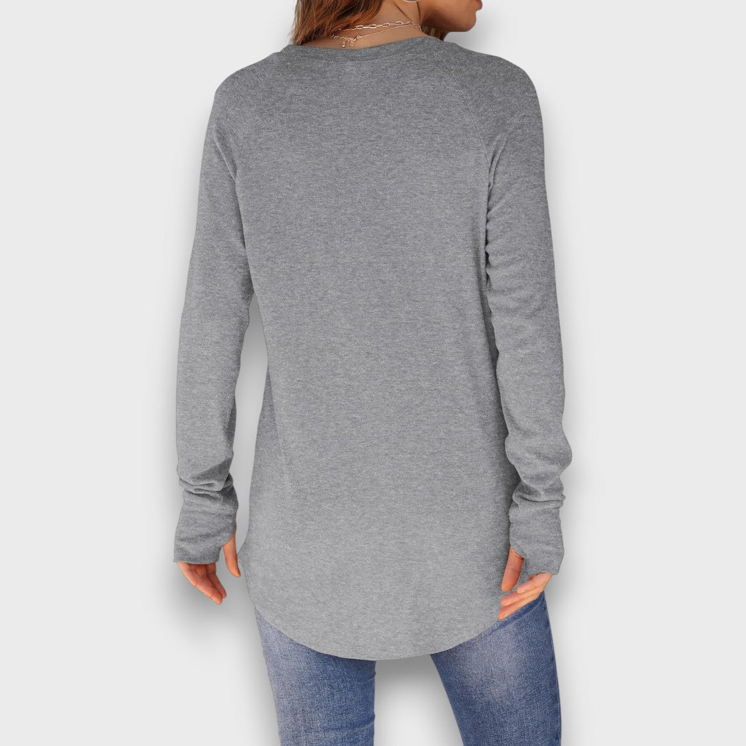 Elviana – Curved Hem Long Sleeve Top