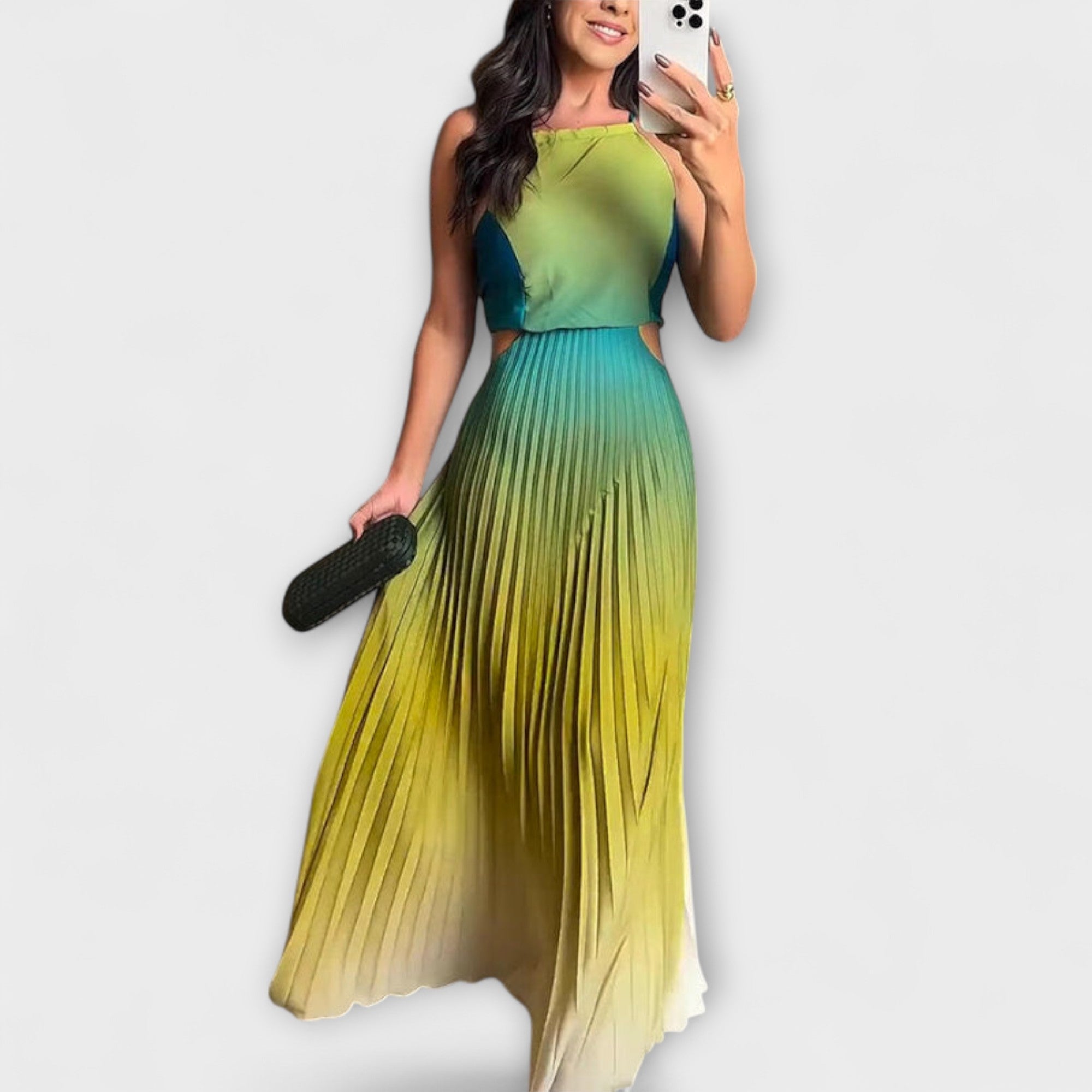 Haven – Chic Backless Tie-Dye Gradient Pleated Maxi Dress