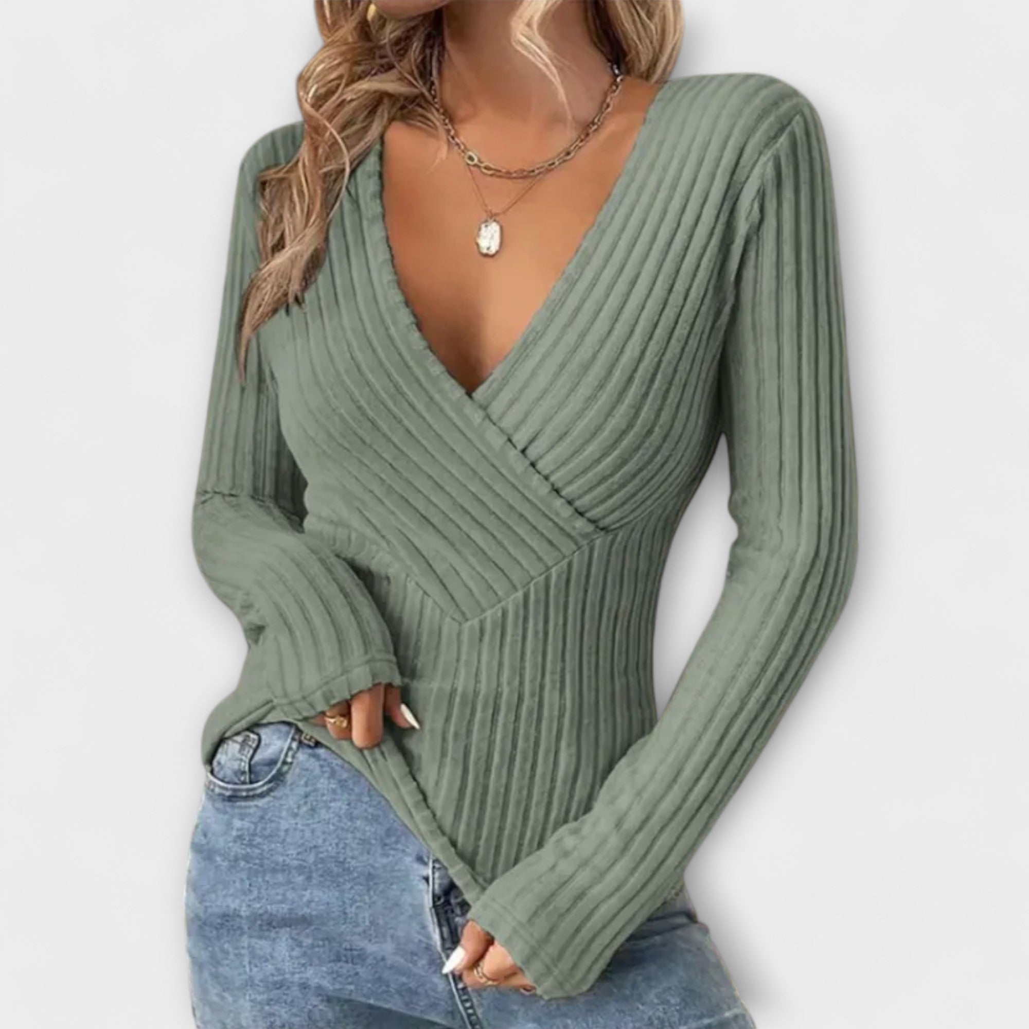 Nayla – Ribbed Wrap Top with V-Neck