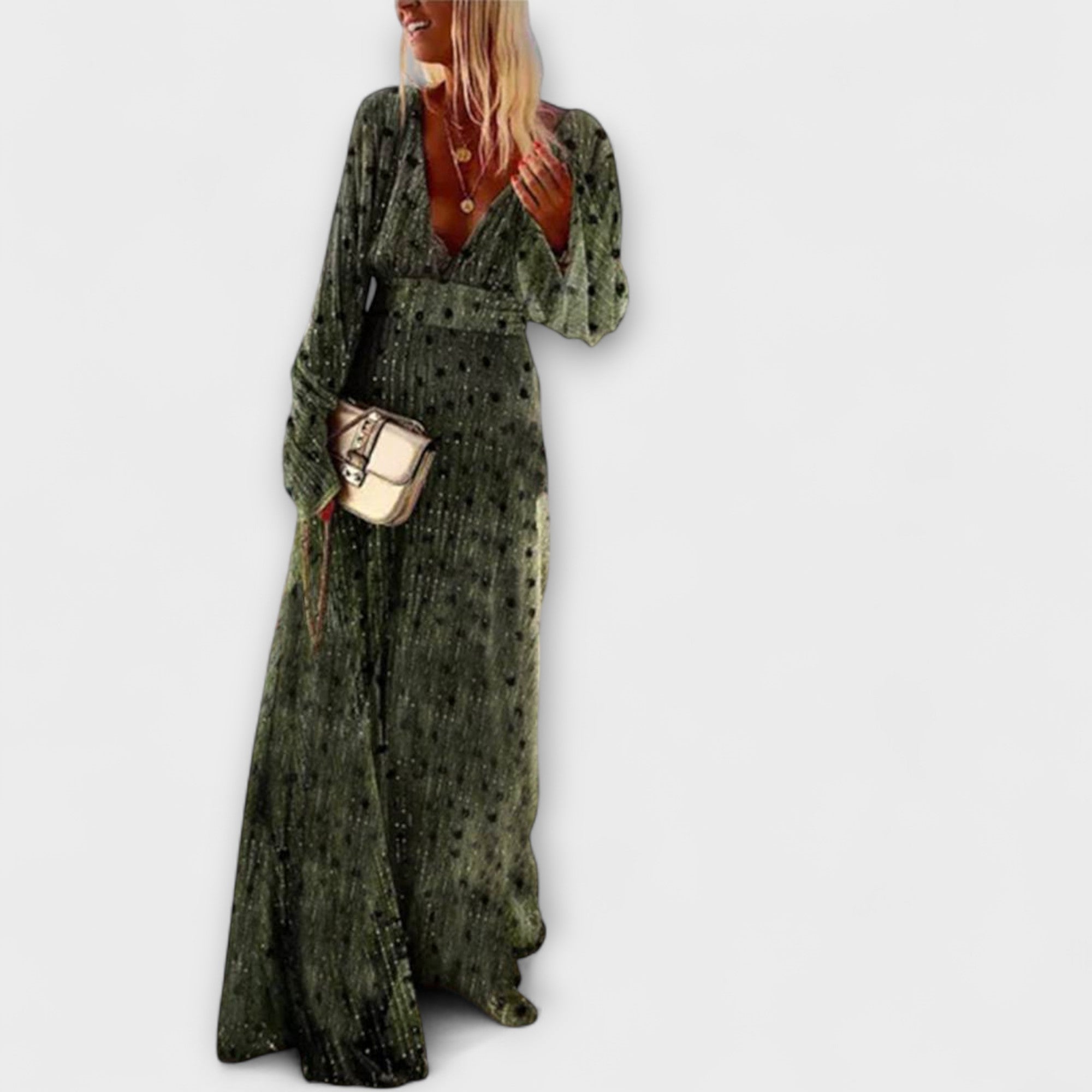 Milenara – Dotted Back Cut-Out Dress in Olive