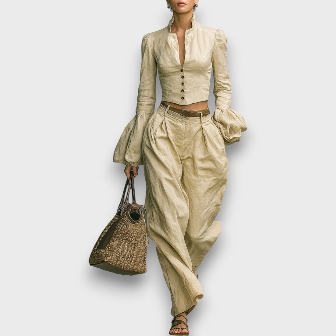 Quelina – Two-Piece Set with Stand Collar Blouse