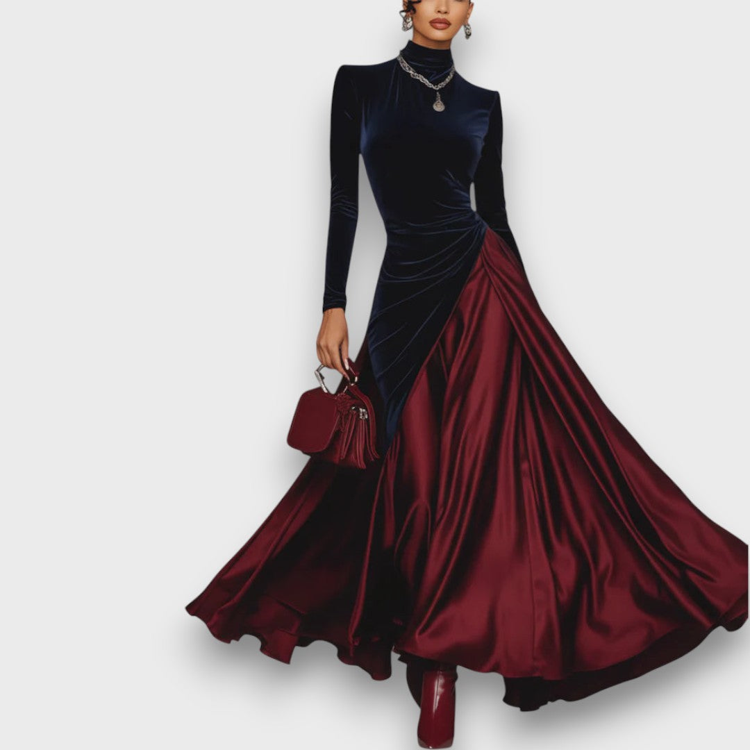 Maricar – Velvet and Satin Evening Contrast Dress