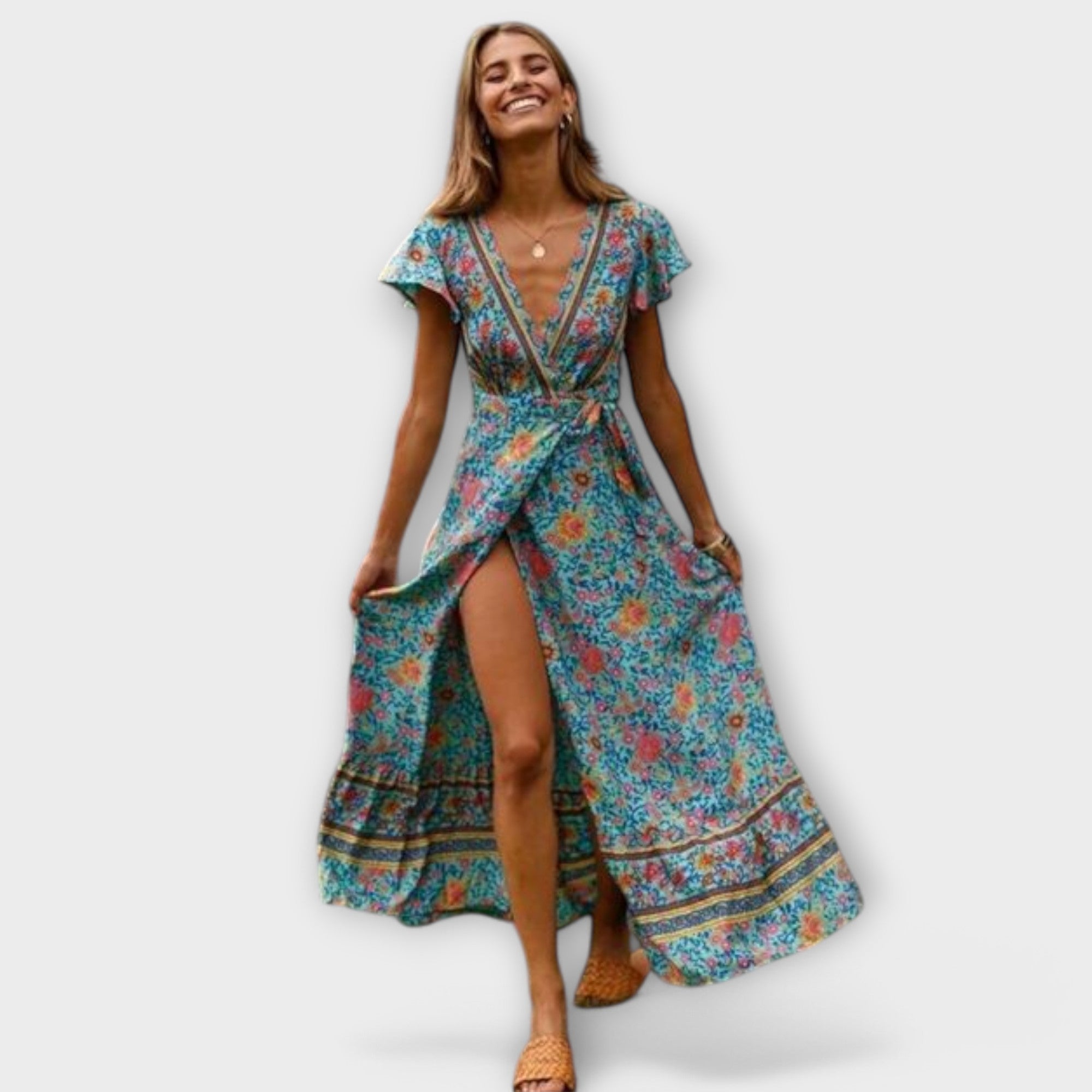 Sylenna – Boho Maxi Dress with Floral Pattern