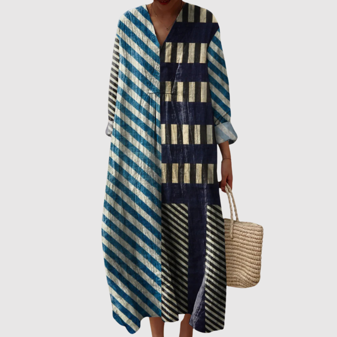 Lyra | Bold Stripe Patchwork Midi Dress