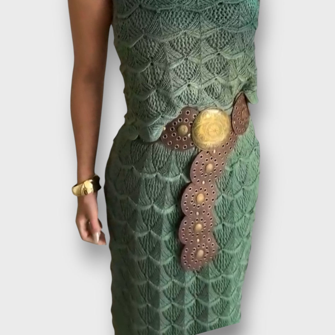 Brilene – Two-Piece Set with Crochet Pattern Top and Skirt