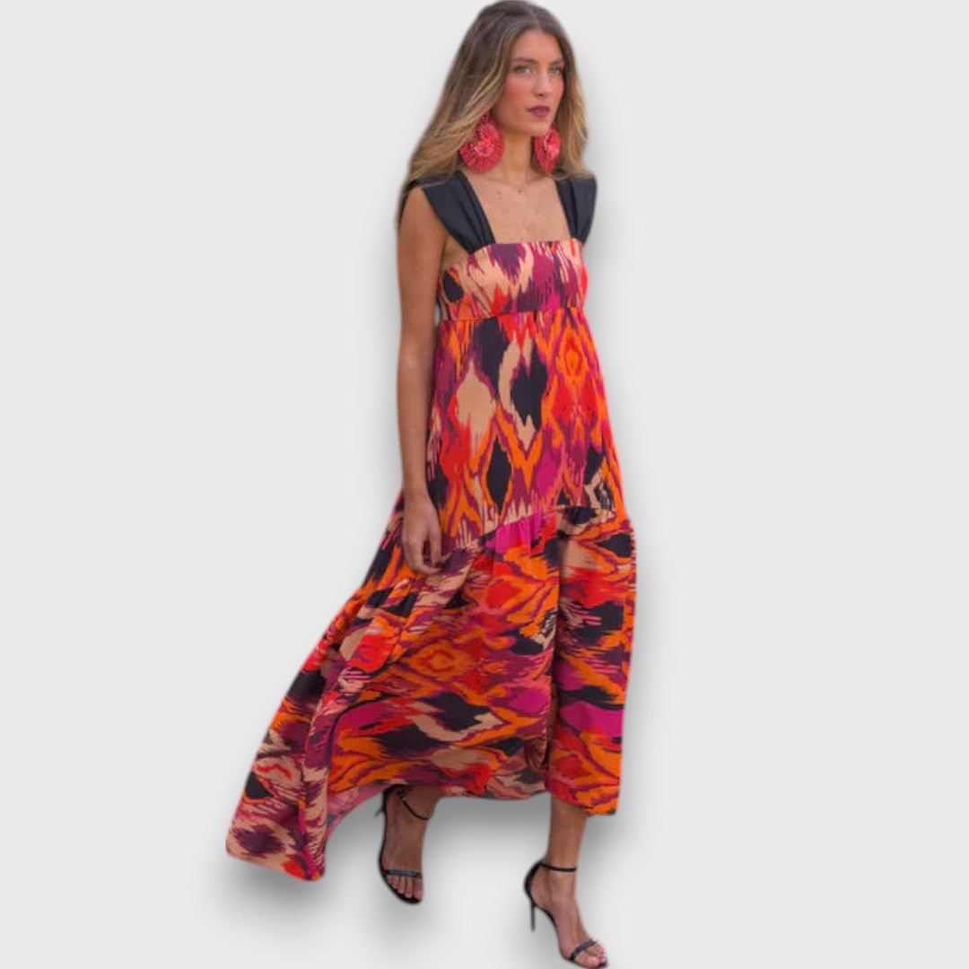 Naiara – Maxi Dress with Ethno Print and Statement Straps