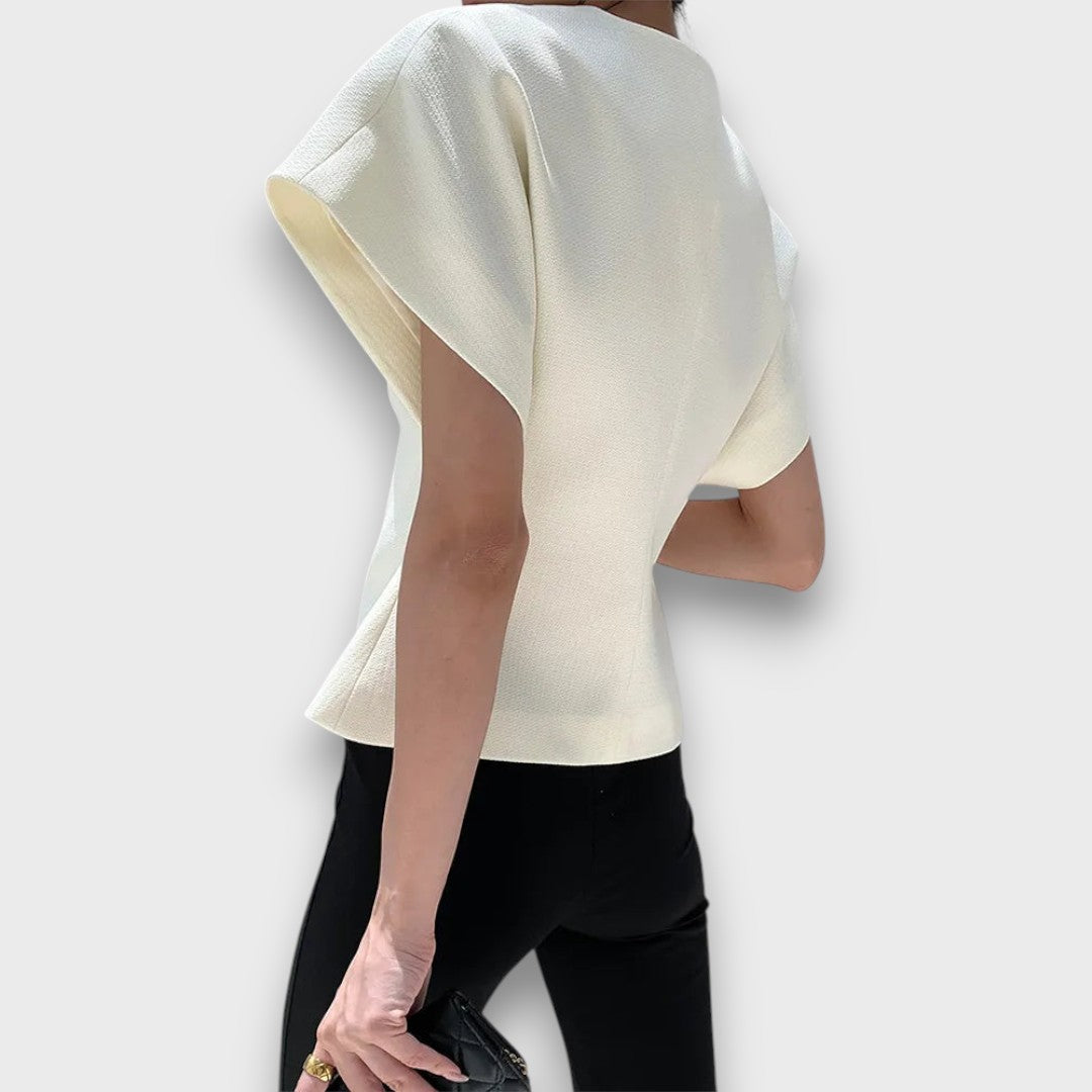 Selene – Minimalist Draped Top with Gold Accent